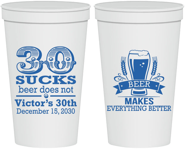 Personalized Birthday 22 oz Stadium Cups - 30th Sucks | 20097