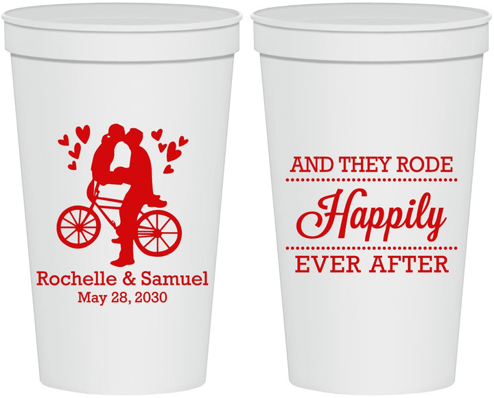 Personalized Wedding 22 oz Stadium Cups - Happily Ever After Bicycle | 201
