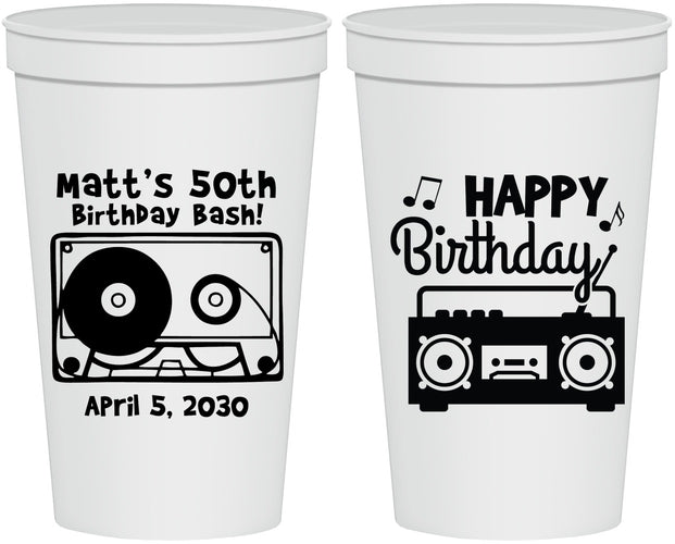 Personalized Birthday 22 oz Stadium Cups - 50th Cassette Tape | 20117