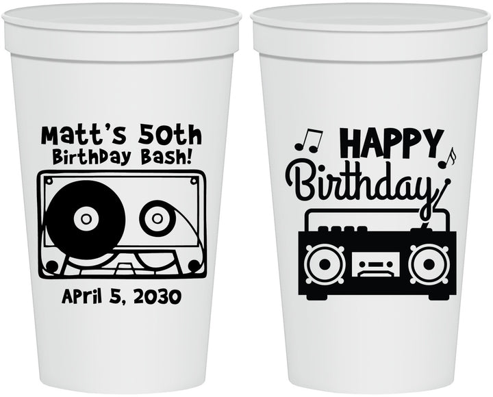 Personalized Birthday 22 oz Stadium Cups - 50th Cassette Tape | 20117