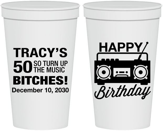 Personalized Birthday 22 oz Stadium Cups - 50th Cassette Tape | 20118