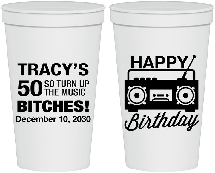 Personalized Birthday 22 oz Stadium Cups - 50th Cassette Tape | 20118