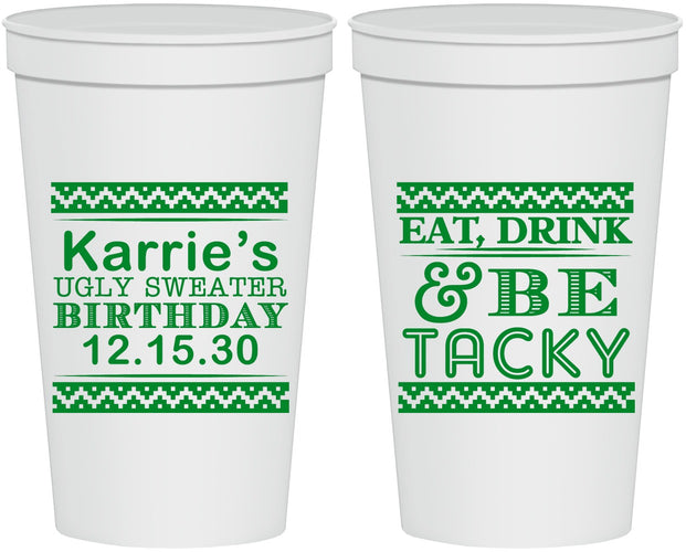 Personalized Birthday 22 oz Stadium Cups - Christmas Eat Drink Tacky | 20137