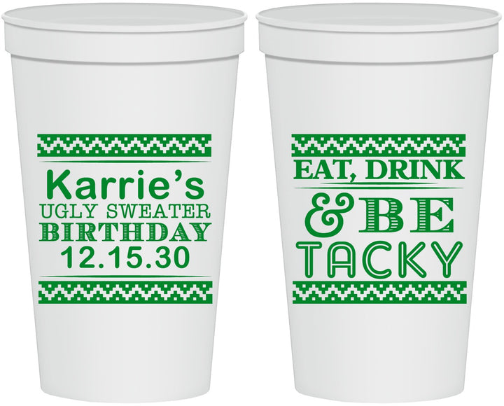 Personalized Birthday 22 oz Stadium Cups - Christmas Eat Drink Tacky | 20137