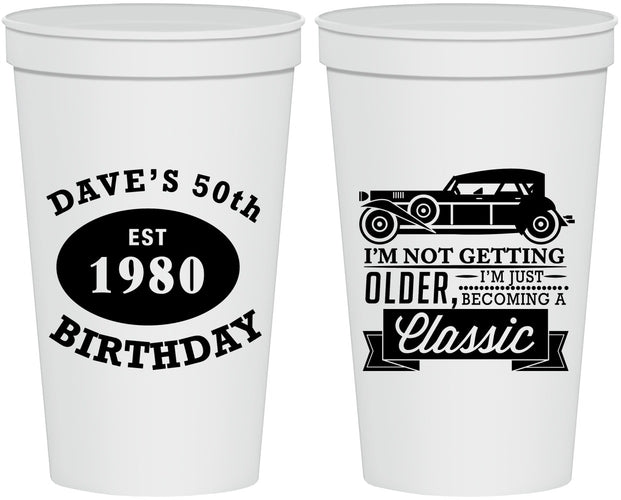 Personalized Birthday 22 oz Stadium Cups - 50th Classic Car | 20156