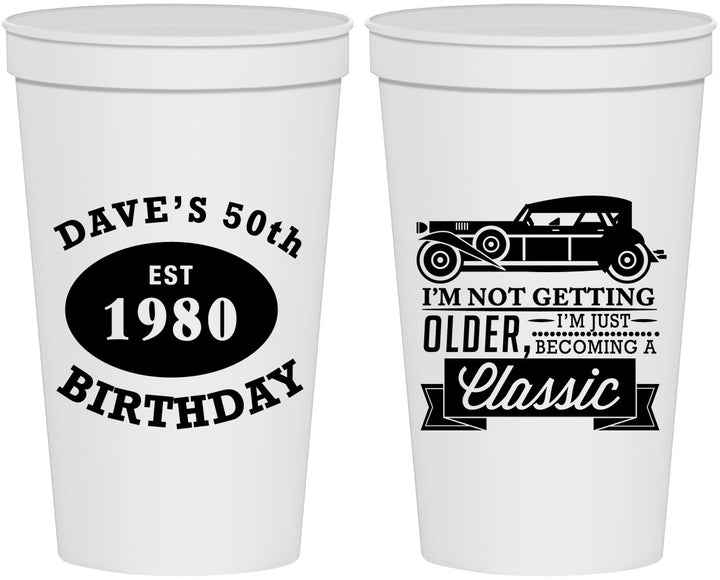 Personalized Birthday 22 oz Stadium Cups - 50th Classic Car | 20156