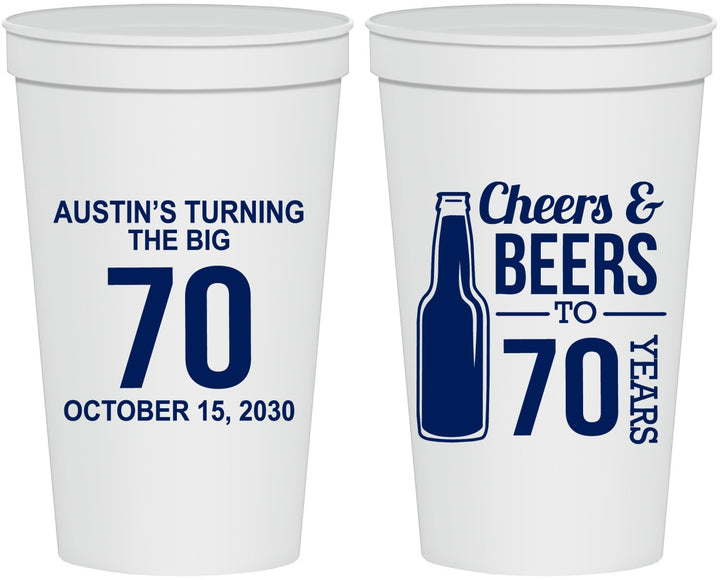 Personalized Birthday 22 oz Stadium Cups - Cheers Beers To 70 Years | 20161