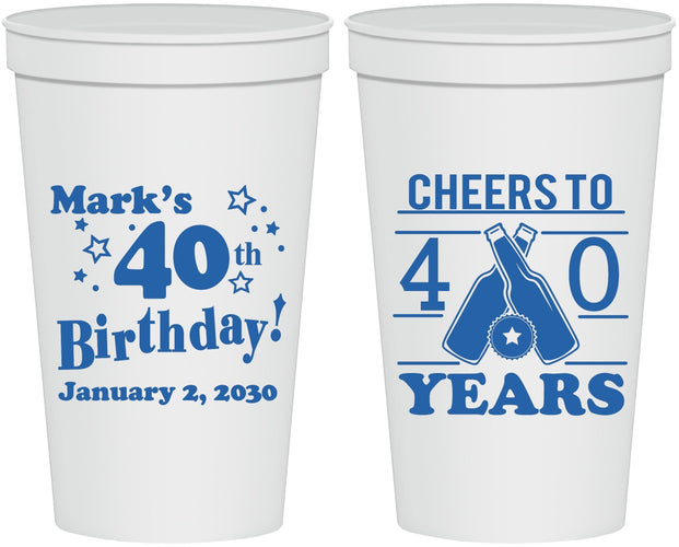 Personalized Birthday 22 oz Stadium Cups - Cheers To 40 Years | 20162