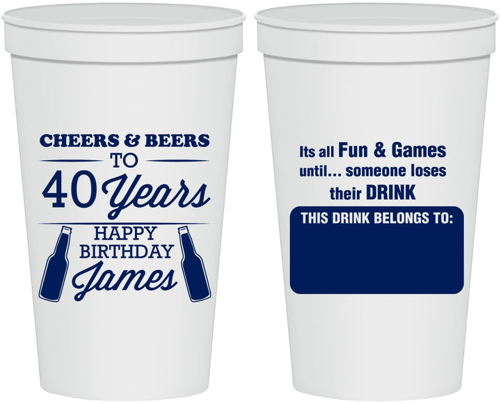 Personalized Birthday 22 oz Stadium Cups - Cheers Beers To 40 Years | 20165