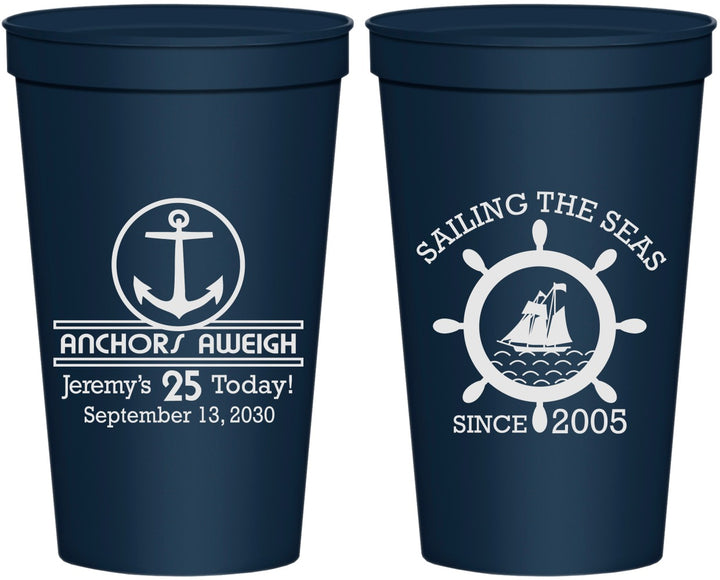 Personalized Birthday 22 oz Stadium Cups - 25th Nautical | 20168