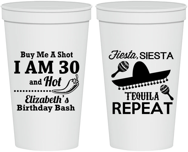 Personalized Birthday 22 oz Stadium Cups - 30th Fiesta Siesta Tequila | 20177