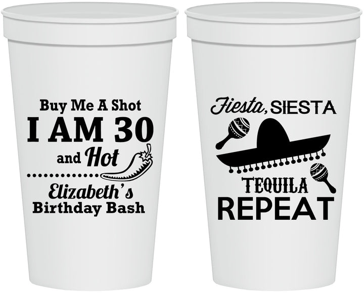 Personalized Birthday 22 oz Stadium Cups - 30th Fiesta Siesta Tequila | 20177
