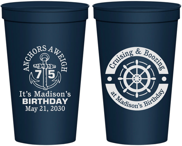 Personalized Birthday 22 oz Stadium Cups - 75th Nautical | 20178