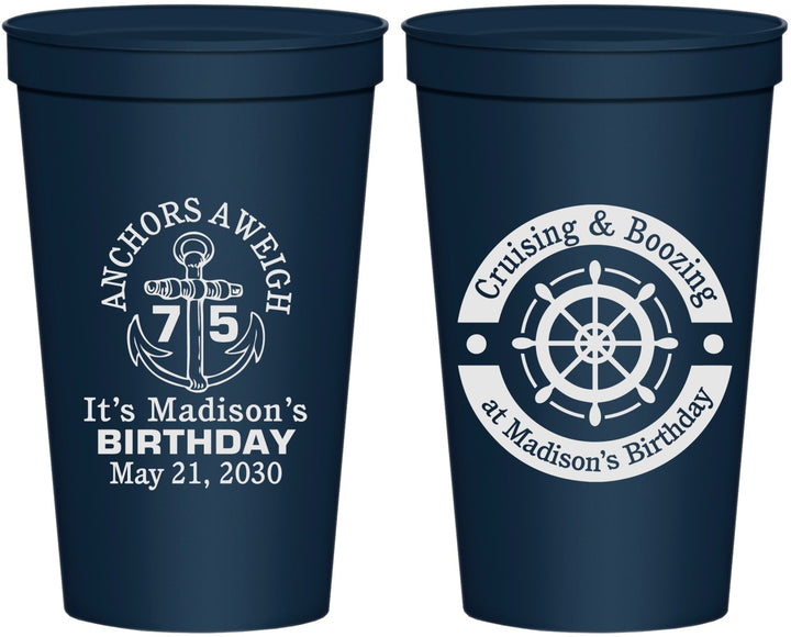 Personalized Birthday 22 oz Stadium Cups - 75th Nautical | 20178