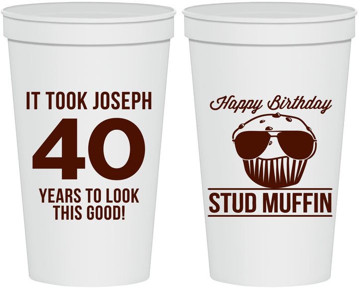 Personalized Birthday 22 oz Stadium Cups - 40th Stud Muffin | 20183