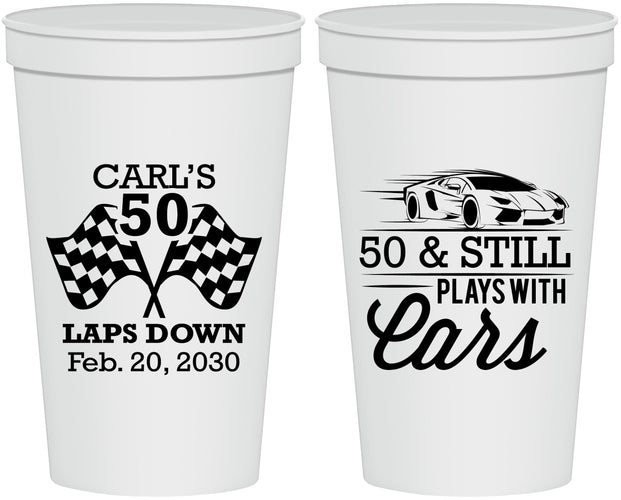 Personalized Birthday 22 oz Stadium Cups - 50th Race Car | 20187