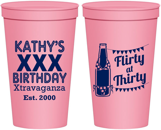 Personalized Birthday 22 oz Stadium Cups - 30th Flirty At Thirty | 20191