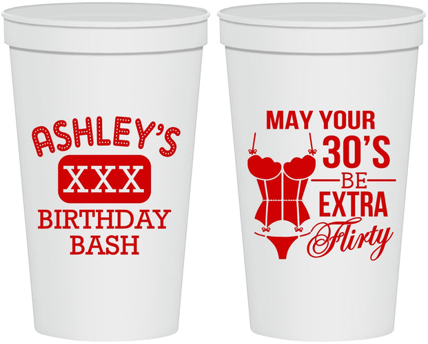 Personalized Birthday 22 oz Stadium Cups - 30th Flirty At Thirty | 20192