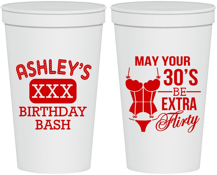 Personalized Birthday 22 oz Stadium Cups - 30th Flirty At Thirty | 20192