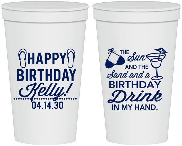 Personalized Birthday 22 oz Stadium Cups - Sun Sand Drink Hand | 20202