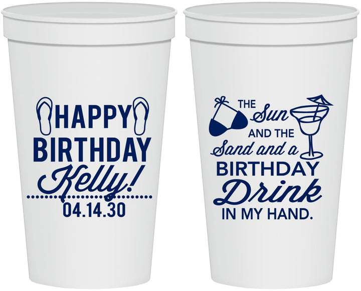 Personalized Birthday 22 oz Stadium Cups - Sun Sand Drink Hand | 20202