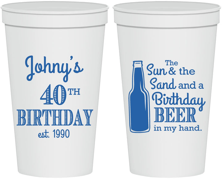 Personalized Birthday 22 oz Stadium Cups - 40th Sun Sand Beer | 20204