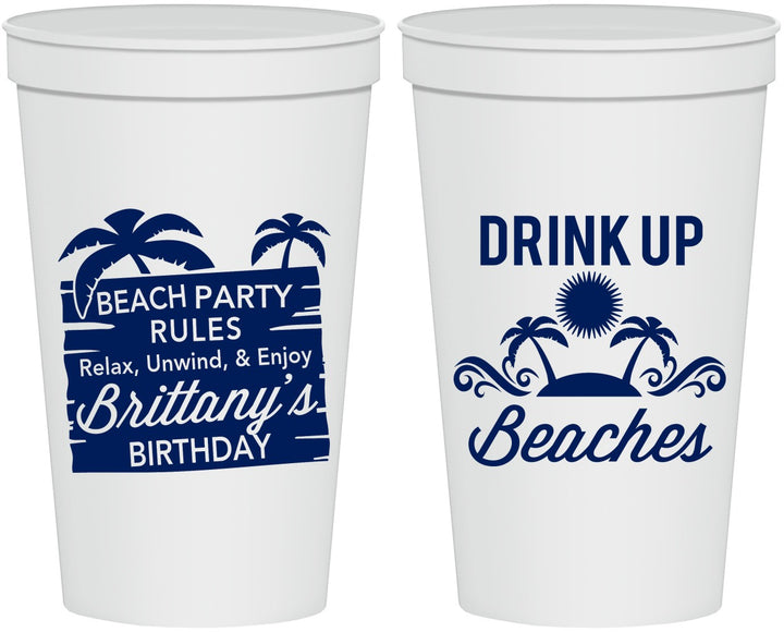 Personalized Birthday 22 oz Stadium Cups - Drink Up Beaches | 20206