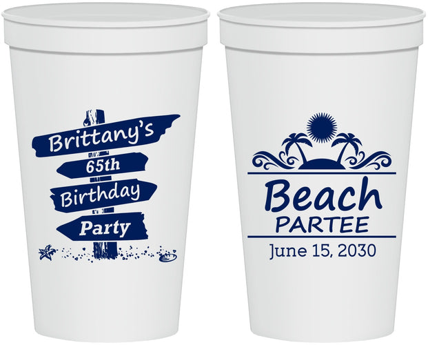 Personalized Birthday 22 oz Stadium Cups - 65th Beach | 20210