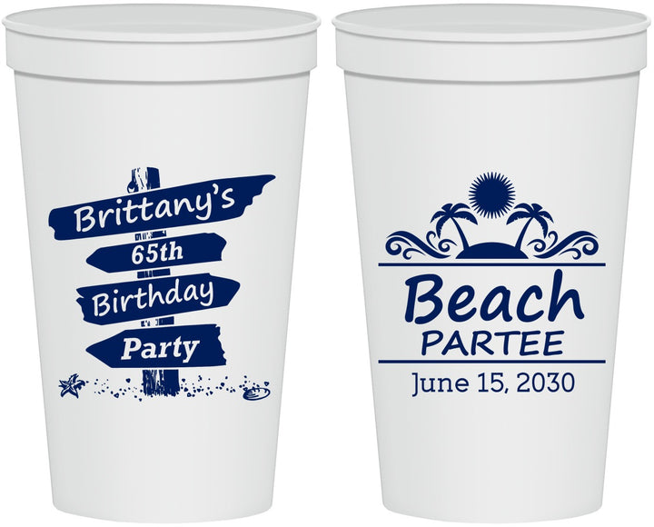 Personalized Birthday 22 oz Stadium Cups - 65th Beach | 20210