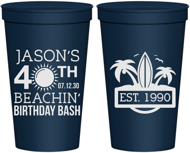 Personalized Birthday 22 oz Stadium Cups - 40th Beach | 20212