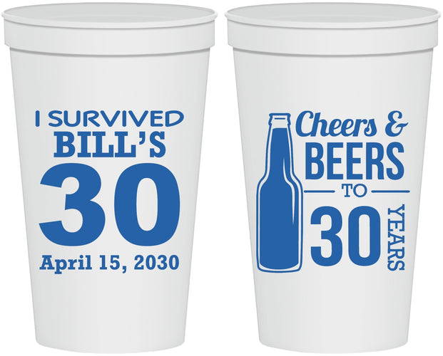 Personalized Birthday 22 oz Stadium Cups - Cheers Beers To 30 Years | 20214