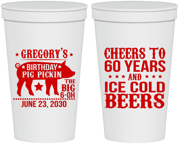 Personalized Birthday 22 oz Stadium Cups - 60th Barbeque Bbq | 20217