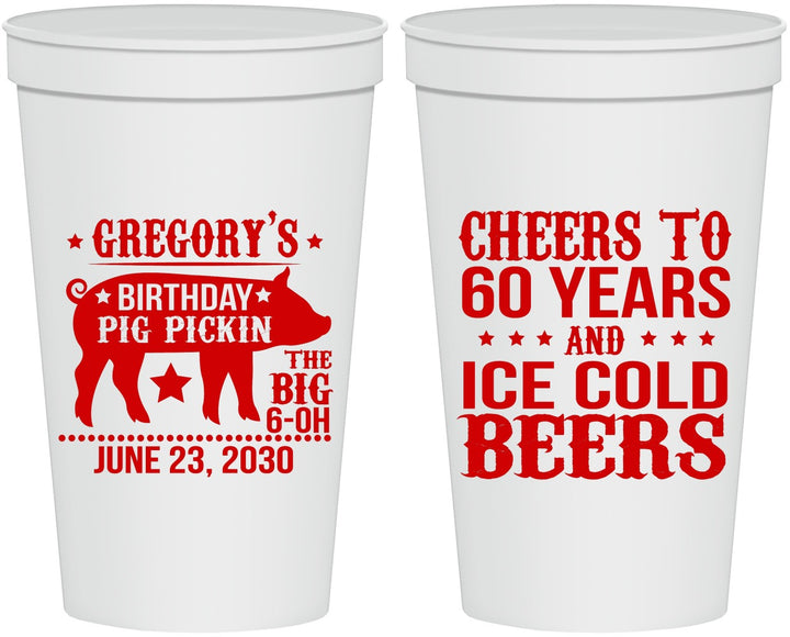 Personalized Birthday 22 oz Stadium Cups - 60th Barbeque Bbq | 20217