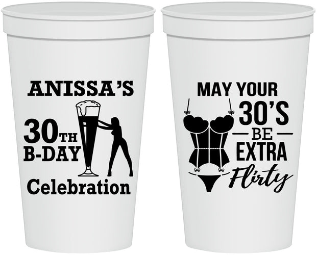Personalized Birthday 22 oz Stadium Cups - 30th Flirty At Thirty | 20236
