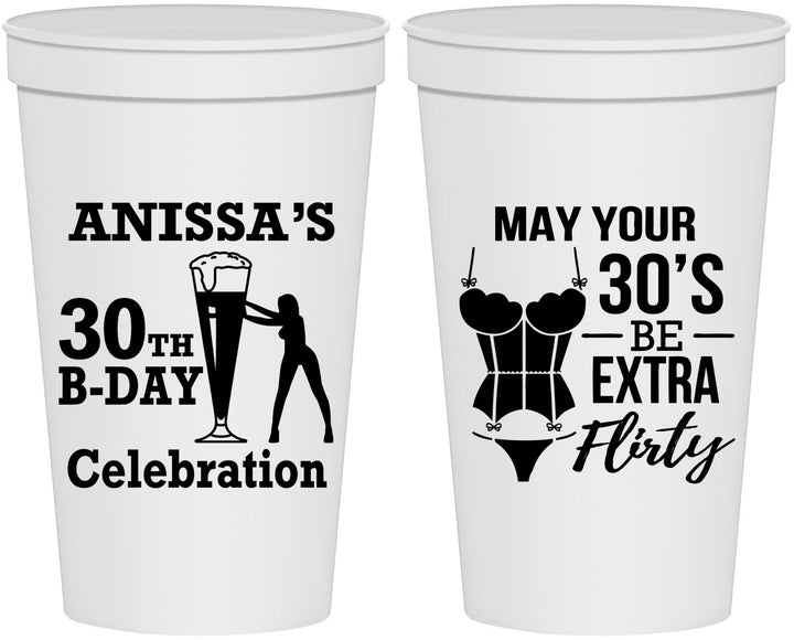 Personalized Birthday 22 oz Stadium Cups - 30th Flirty At Thirty | 20236