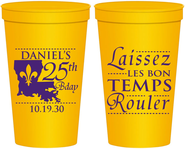 Personalized Birthday 22 oz Stadium Cups - 25th Mardi Gras | 20245