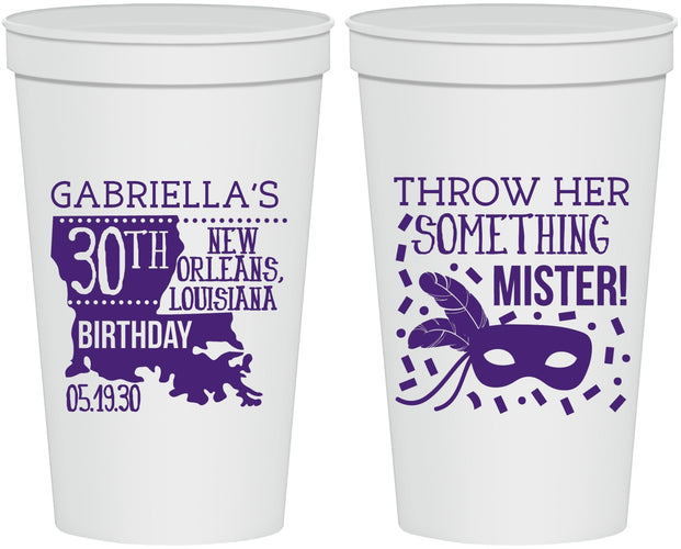 Personalized Birthday 22 oz Stadium Cups - 30th Mardi Gras | 20246