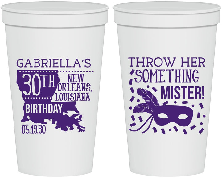 Personalized Birthday 22 oz Stadium Cups - 30th Mardi Gras | 20246