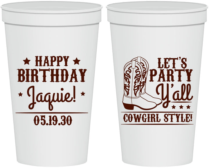 Personalized Birthday 22 oz Stadium Cups - Cowgirl | 20260