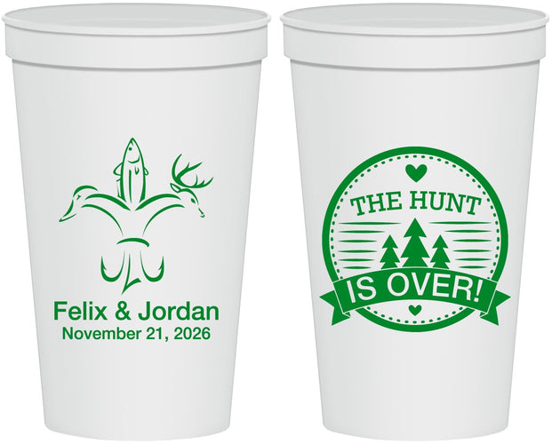 Personalized Wedding 22 oz Stadium Cups - The Hunt Is Over | 203