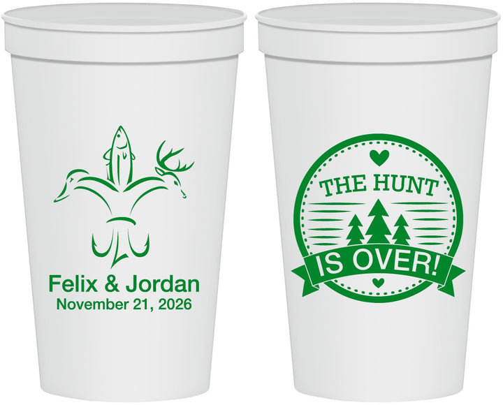 Personalized Wedding 22 oz Stadium Cups - The Hunt Is Over | 203