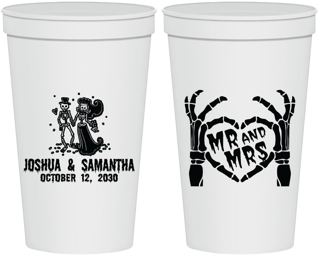 Personalized Wedding 22 oz Stadium Cups - Mr And Mrs Skeleton | 204