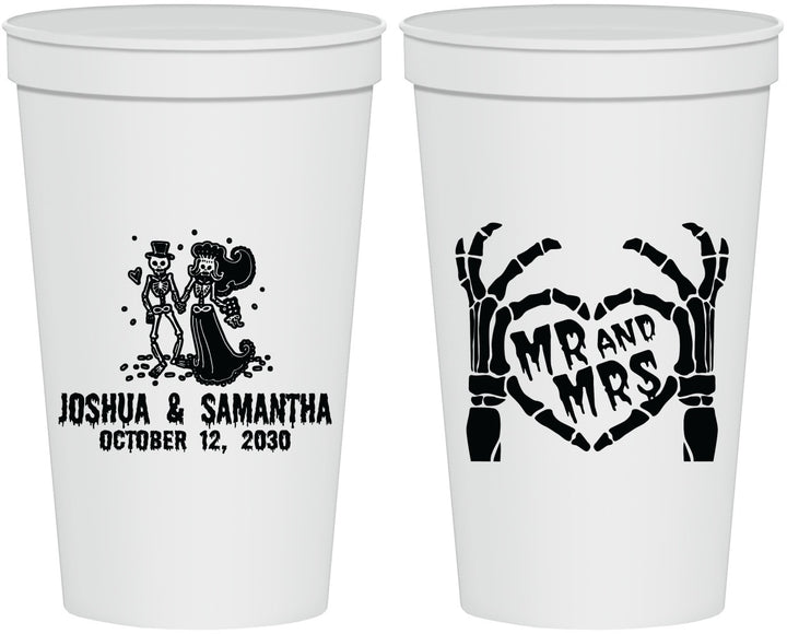 Personalized Wedding 22 oz Stadium Cups - Mr And Mrs Skeleton | 204