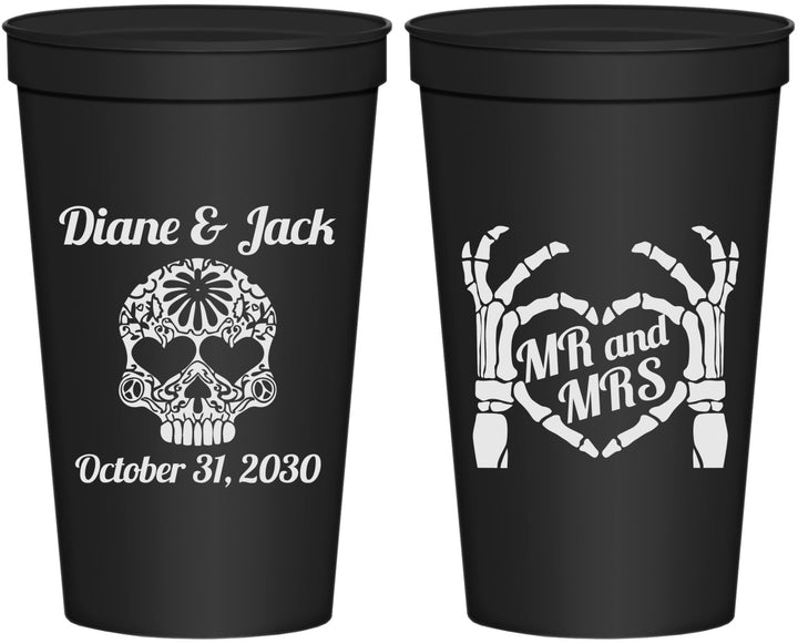 Personalized Wedding 22 oz Stadium Cups - Mr And Mrs Sugar Skull | 205