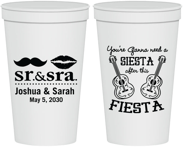 Personalized Wedding 22 oz Stadium Cups - Siesta Fiesta Sr Sra | 208