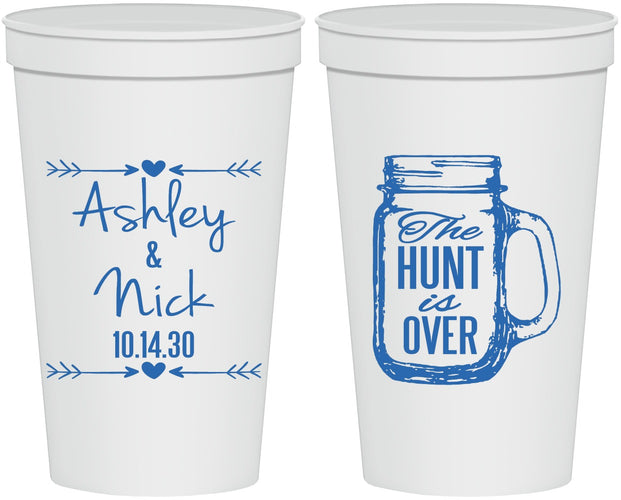 Personalized Wedding 22 oz Stadium Cups - The Hunt Is Over Mason Jar | 211