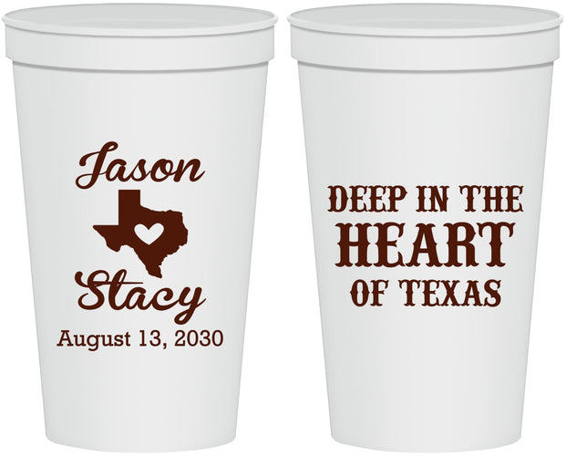 Personalized Wedding 22 oz Stadium Cups - Deep In The Heart Of Texas | 214