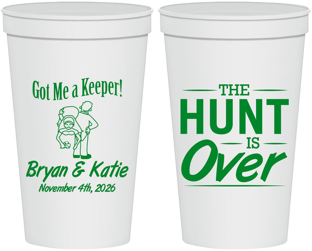 Personalized Wedding 22 oz Stadium Cups - The Hunt Is Over | 216