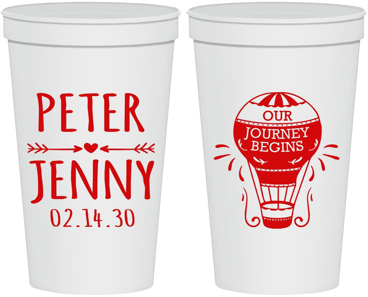 Personalized Wedding 22 oz Stadium Cups - Hot Air Balloon | 219