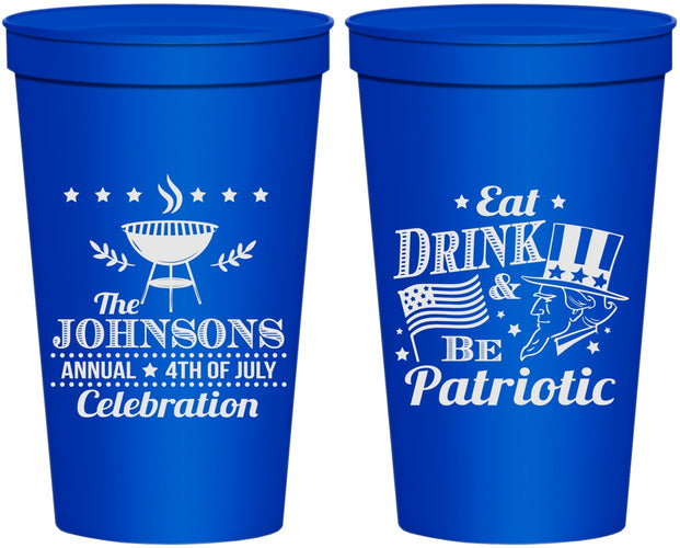 Personalized 4th Of July 22 oz Stadium Cups - Eat Drink Patriotic | 220003
